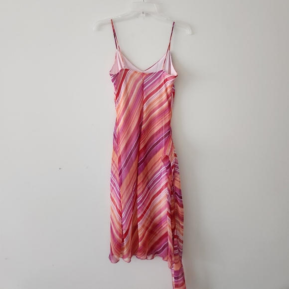 Vintage Y2K Charlotte Russe Striped Colorful Sunset Ruffle Midi Dress Medium - Picture 3 of 7